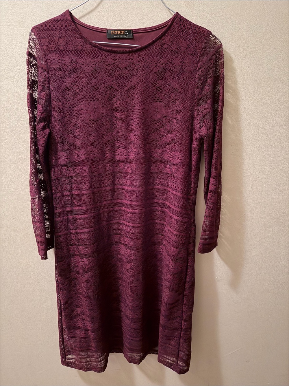Renee C. Lace Overlay Long Sleeve Dress in Wine
